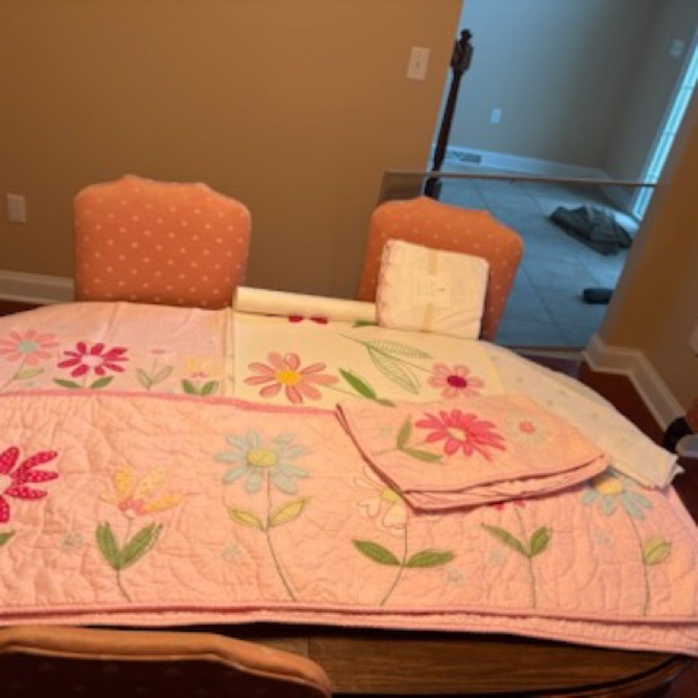 Pottery Barn Kids Daisy Garden Twin Quilt Set - Pink, White, and Green